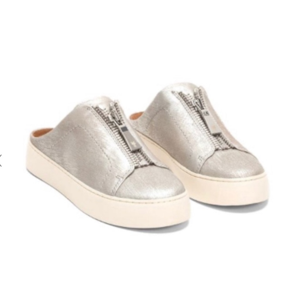 FRYE Silver Lena Zip Leather Mule/Clog 8